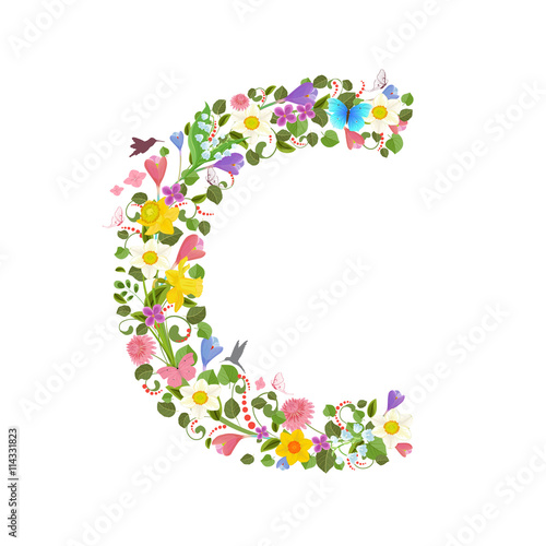 ornate capital letter font consisting of the spring flowers and
