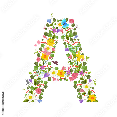 ornate capital letter font consisting of the spring flowers and