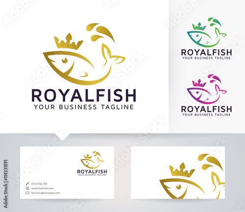 Royal Fish vector logo with business card template