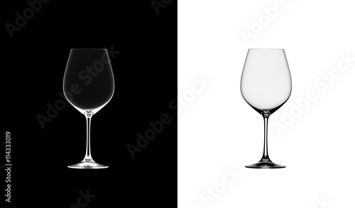 Empty wine glass. isolated on a black and white background. 3D illustration