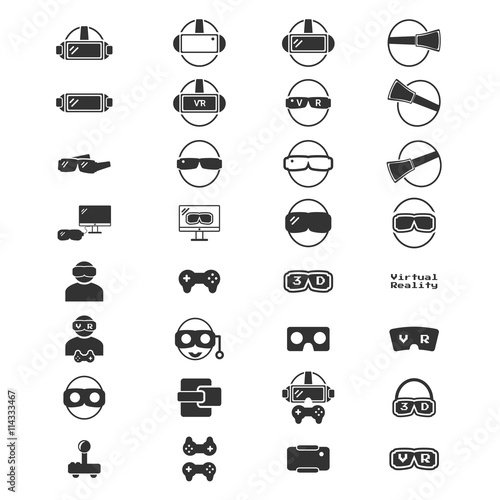 Virtual Reality Icon - VR icon silhouette vector  illustration , Virtual Reality icon set , Virtual Reality 3d technology set