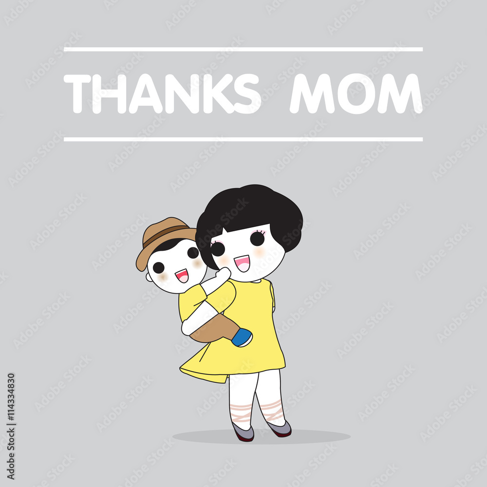 Thanks Mom Mother's Day Card Character illustration Thanks Mom Mother's Day Card Character illustration