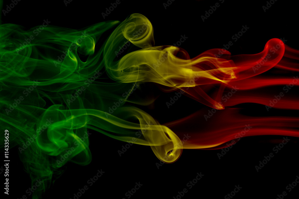 Smoke background reggae colors green, yellow, red colored in flag of reggae  music Stock-Illustration | Adobe Stock