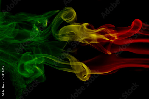 Smoke background reggae colors green, yellow, red colored in flag of reggae music