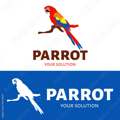 Vector logo parrot. Colorful parrot on a branch