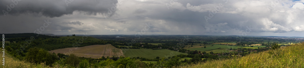 Panoramic view with storm clouds coming over the Chilterns, Engl