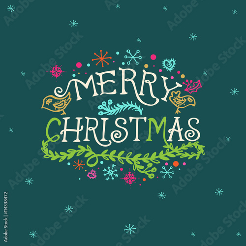 Christmas Greeting Card with hand drawn lettering and snowflakes