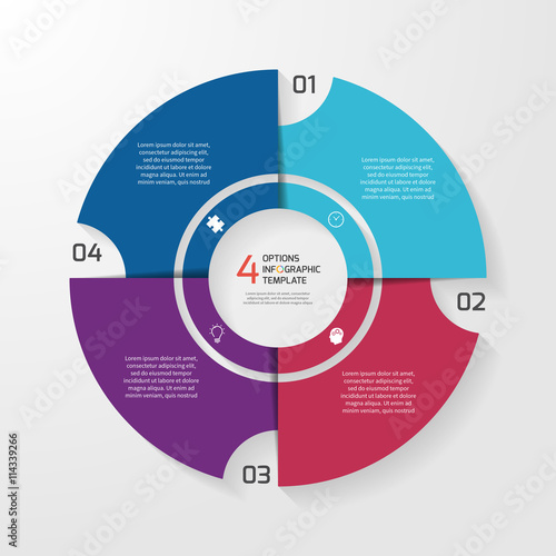 Vector circle infographic template for graphs, charts, diagrams. Pie chart concept with 4 options, parts, steps, processes.