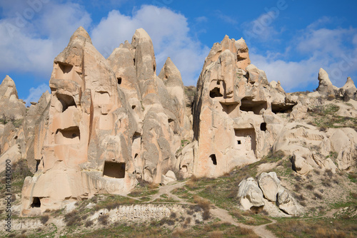 Carved rocks of Cappadocia, sunny day. Turkey