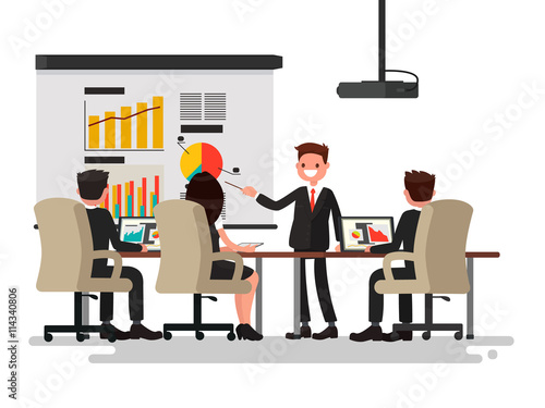 Business meeting. Presentation of the project. Man speaks before