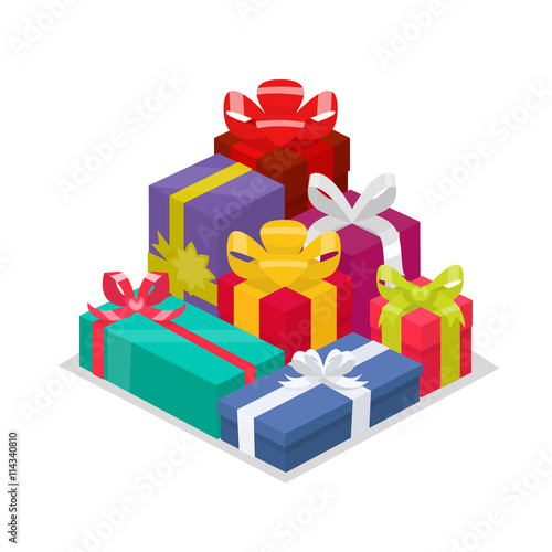 Lots of of colorful gifts on white background. Vector illustrati