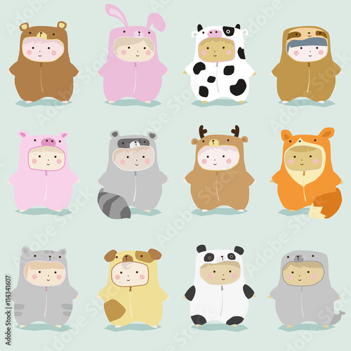 Set of kids in cute animal costumes 1 , vector , illustration