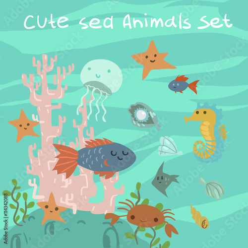 Vector cartoon flat ocean stuff.