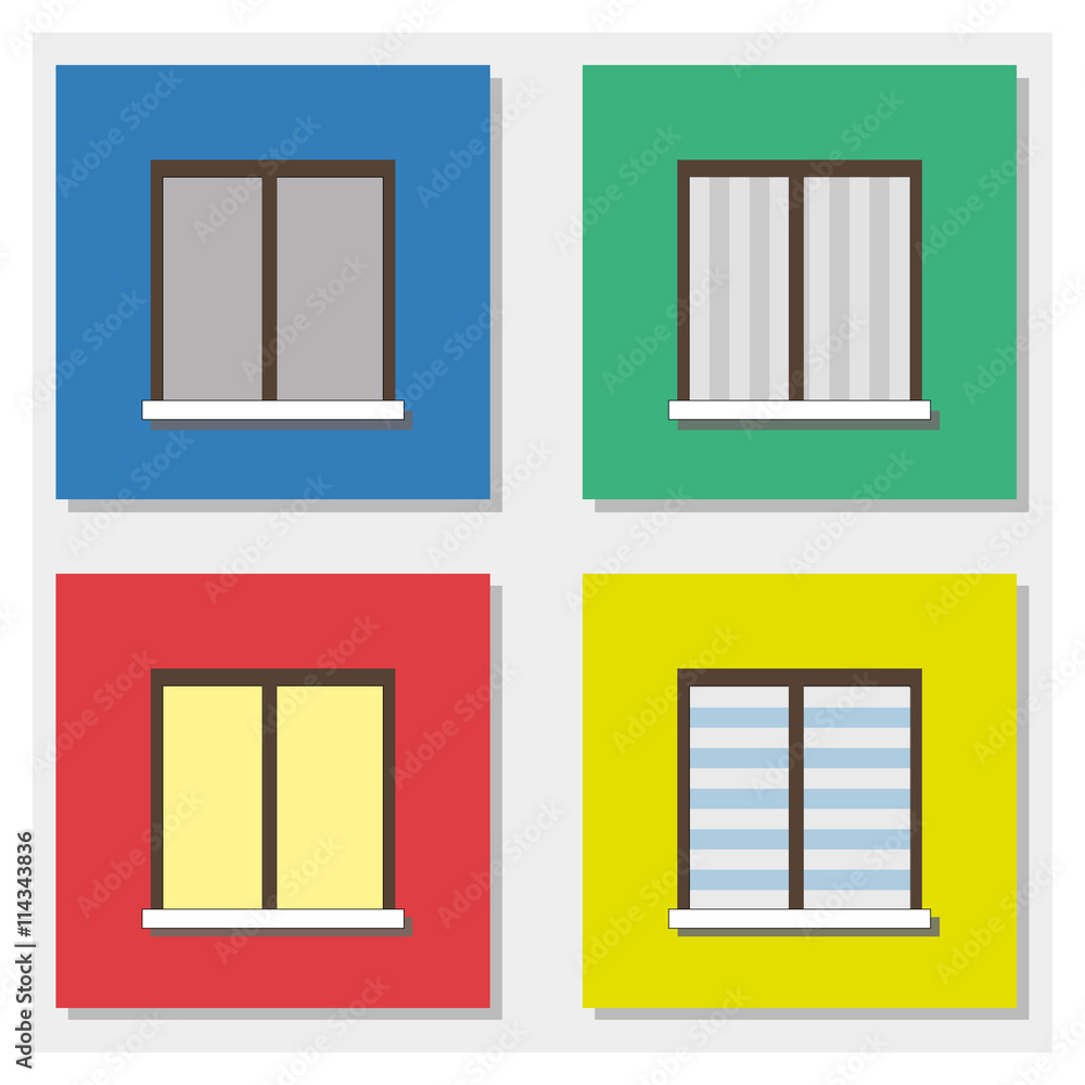 Four windows with colored walls, flat design Four windows with colored walls, flat design