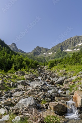 View from Romanian Carpathian Mountains - Mountain summit and river valley