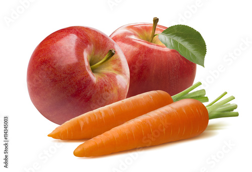 Carrot red apple composition isolated on white background photo