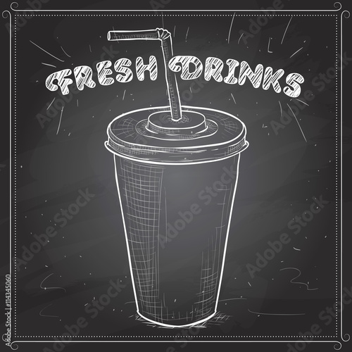 Cola cup scetch on a black board