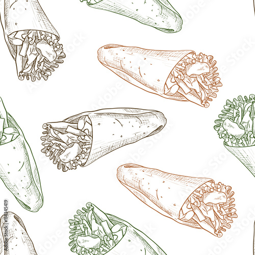 Seamless pattern burrito scetch