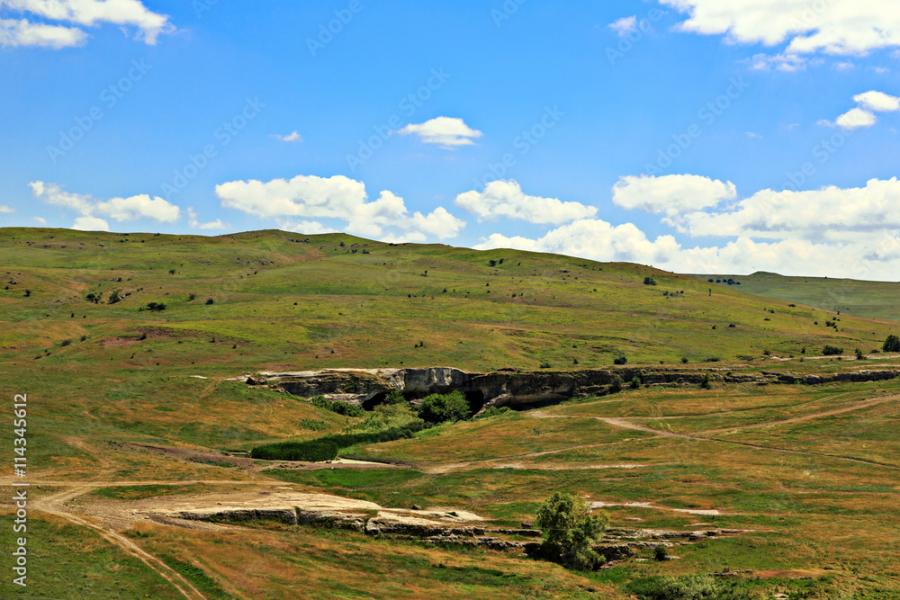 Fototapeta premium Summer Landscape with a bird's eye view. Well-groomed field