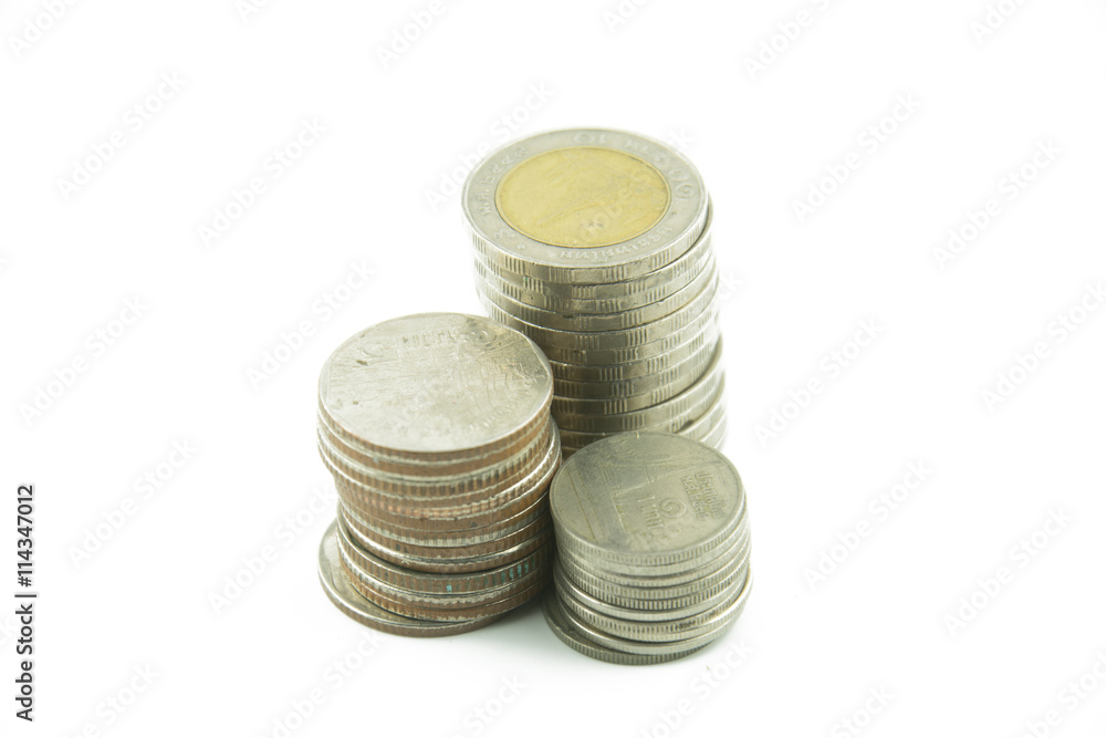 Thailand coins money on a white background. Thailand coins money on a white background.