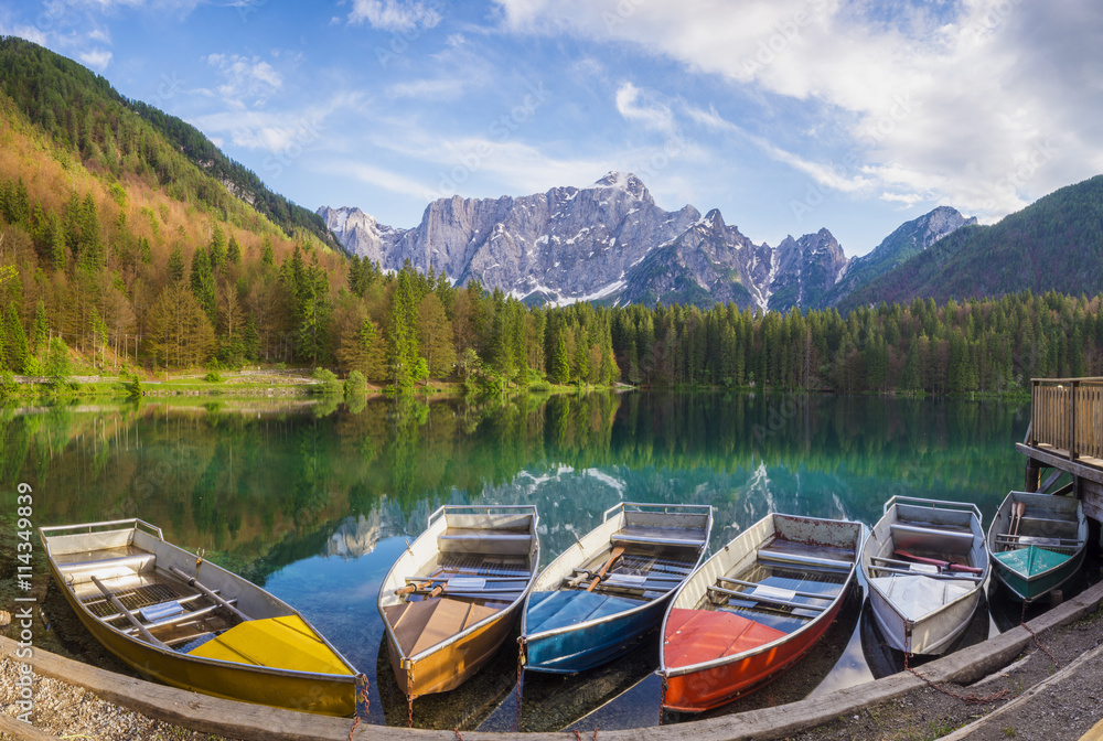panorama alpine lake, Julian Alps, Italy, laghi di fusine
