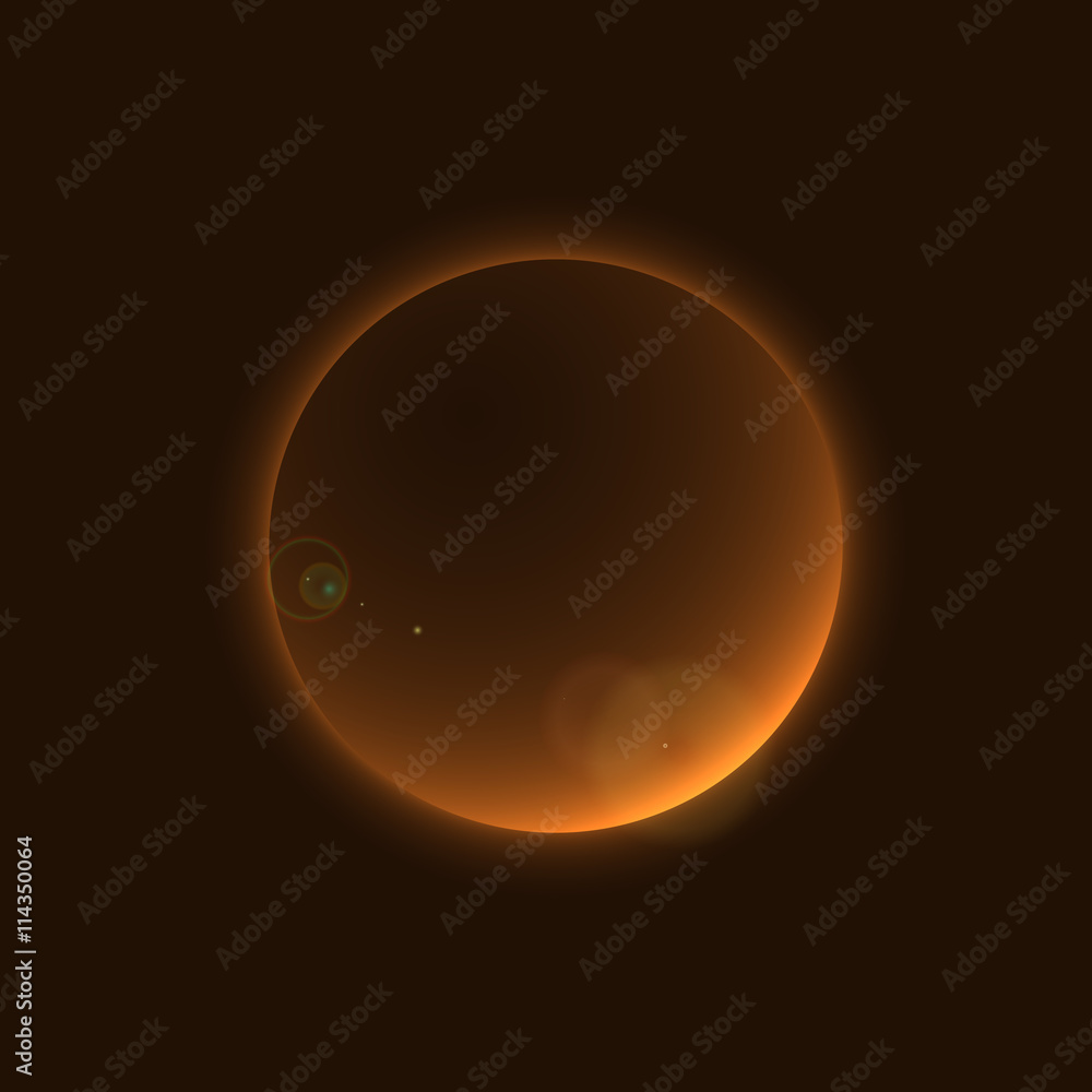 Obraz premium Planet glow sign in cosmic space galaxy. Abstract shine moon icon isolated on black background. Light star night. Symbol of science, universe, astronomy and world, cosmos, eclipse. Vector illustration