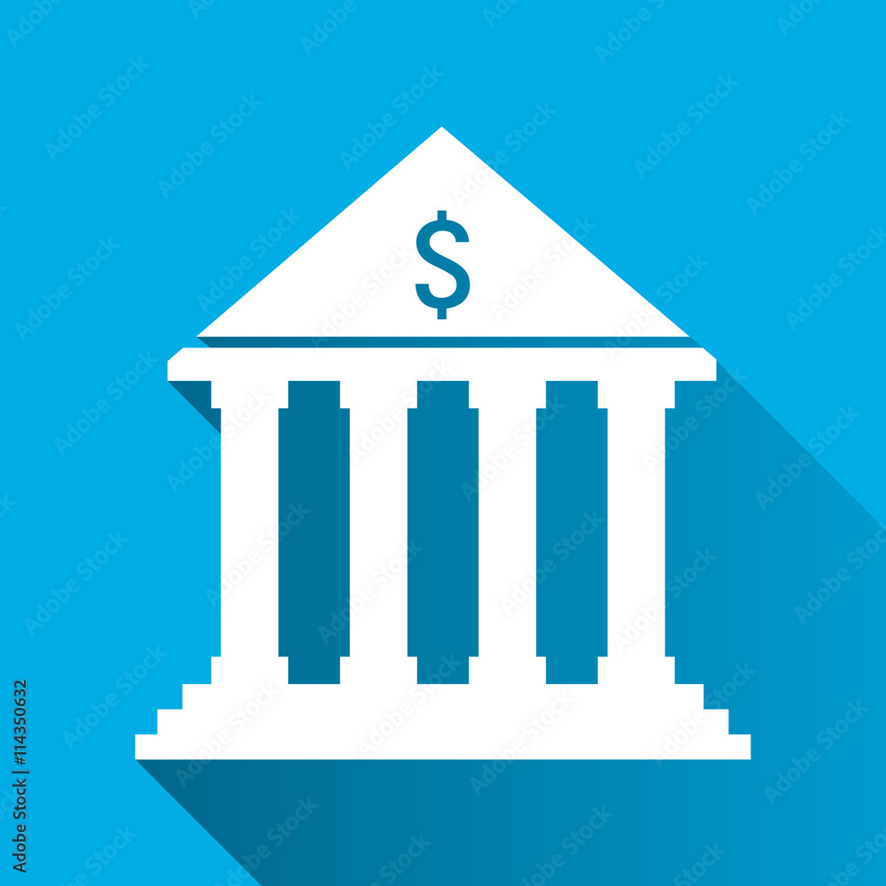 Bank icon with long shadow, vector illustration. Bank icon with long shadow, vector illustration.