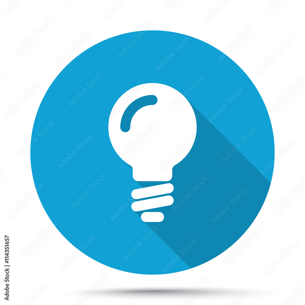 White Light Bulb icon on blue button isolated on white White Light Bulb icon on blue button isolated on white