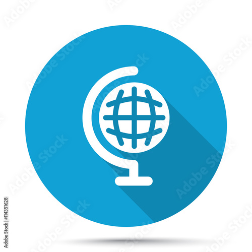 White Earth Globe icon on blue button isolated on white