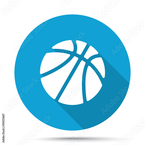 White Basketball icon on blue button isolated on white