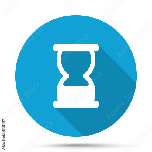 White Hourglass icon on blue button isolated on white