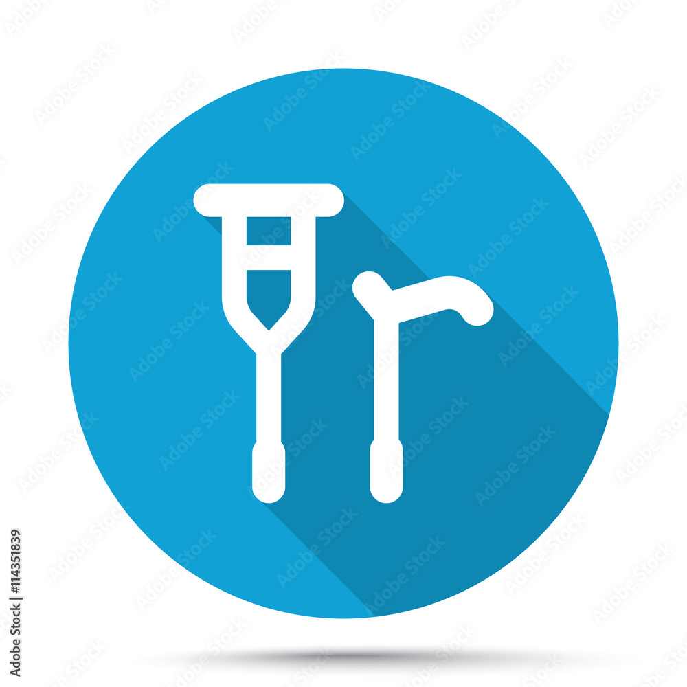 White Crutch Cane icon on blue button isolated on white White Crutch Cane icon on blue button isolated on white