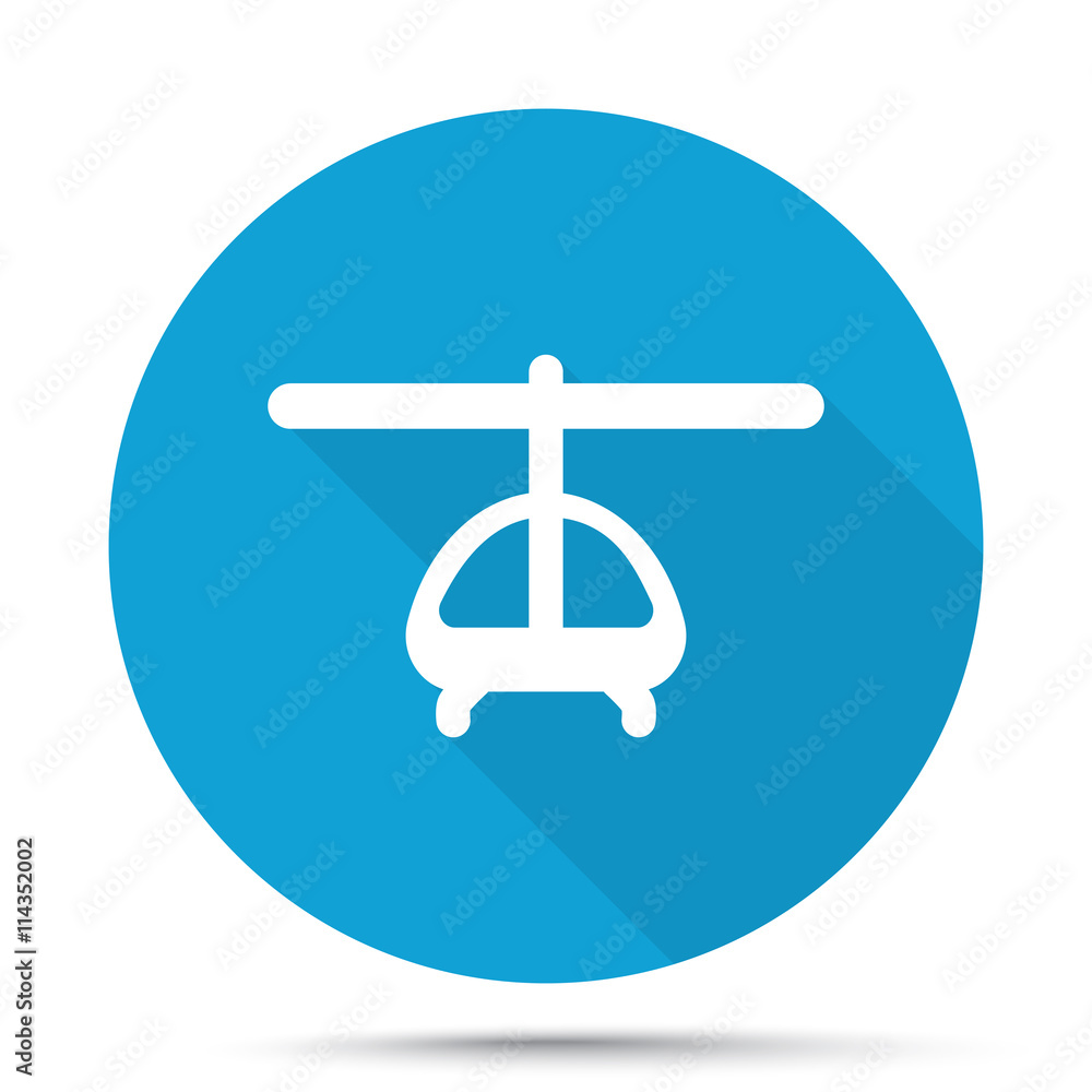 White Helicopter icon on blue button isolated on white White Helicopter icon on blue button isolated on white