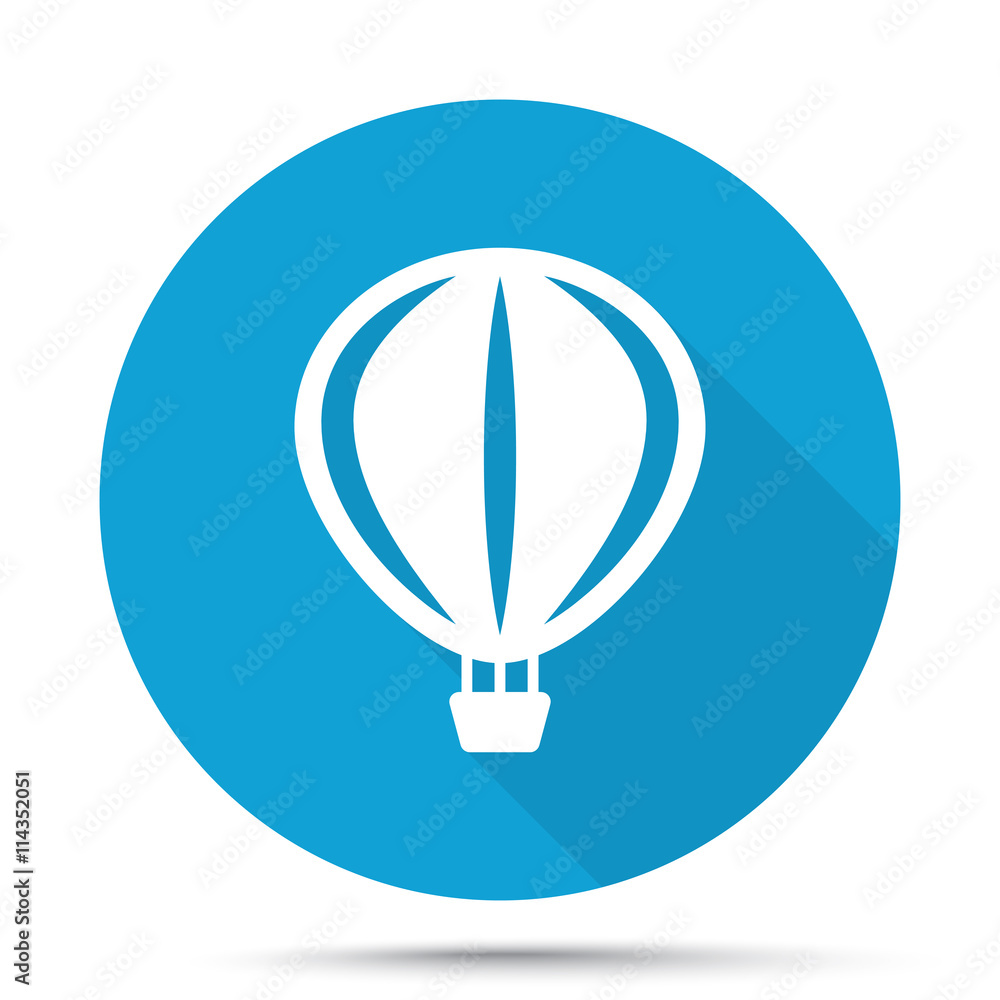 White Air Balloon icon on blue button isolated on white White Air Balloon icon on blue button isolated on white