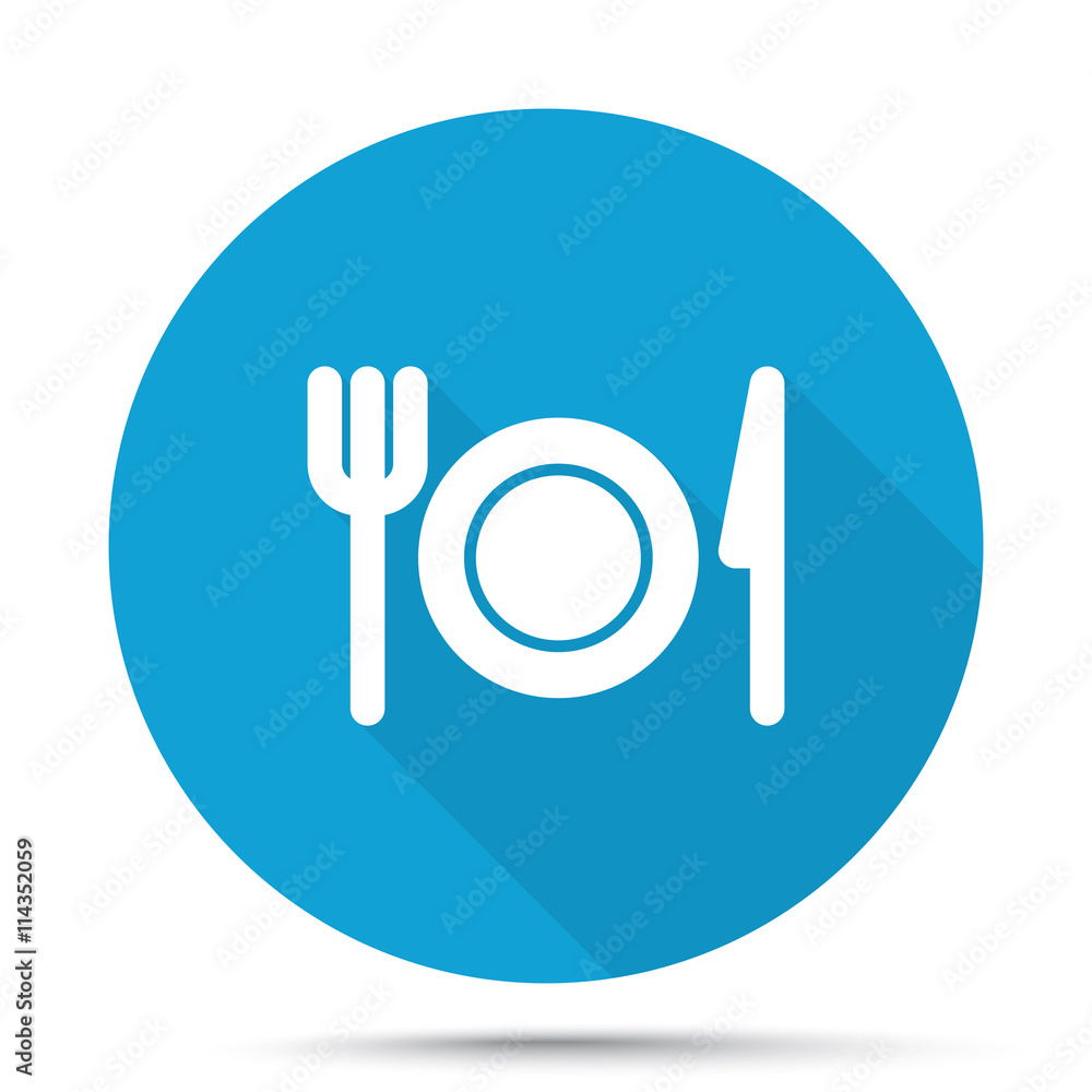 White Dinner icon on blue button isolated on white White Dinner icon on blue button isolated on white