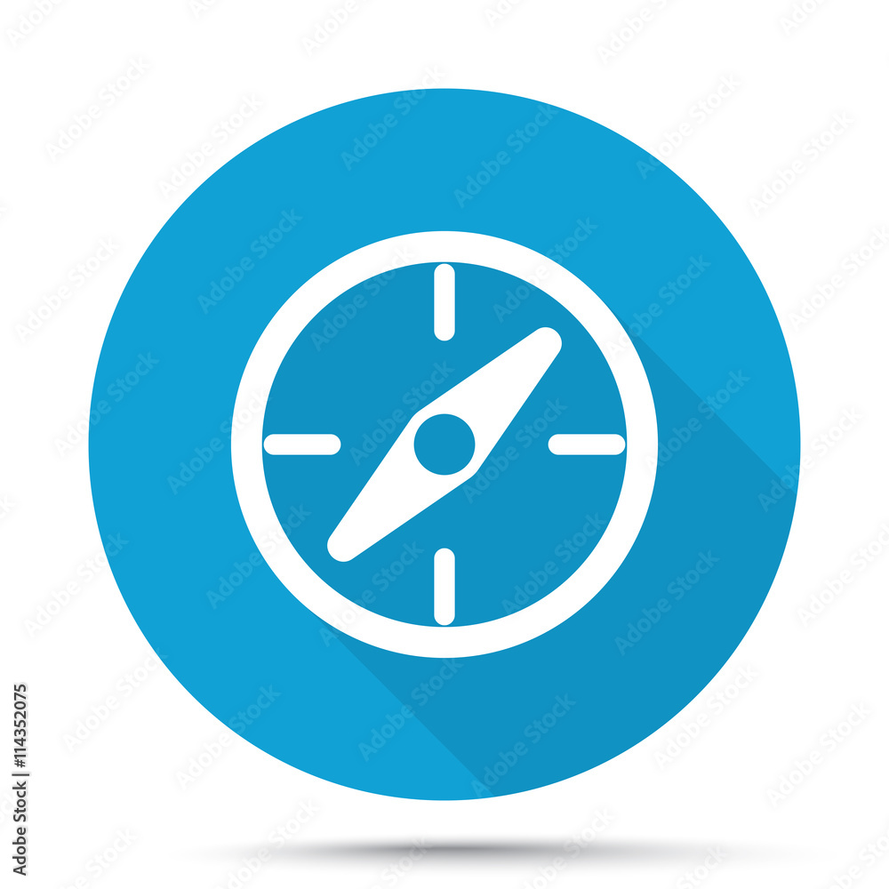 White Compass icon on blue button isolated on white White Compass icon on blue button isolated on white