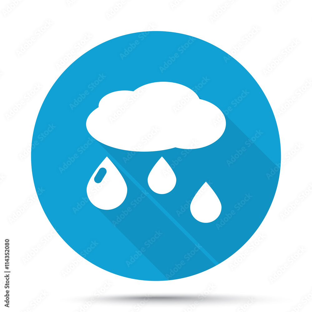 White Rain icon on blue button isolated on white White Rain icon on blue button isolated on white