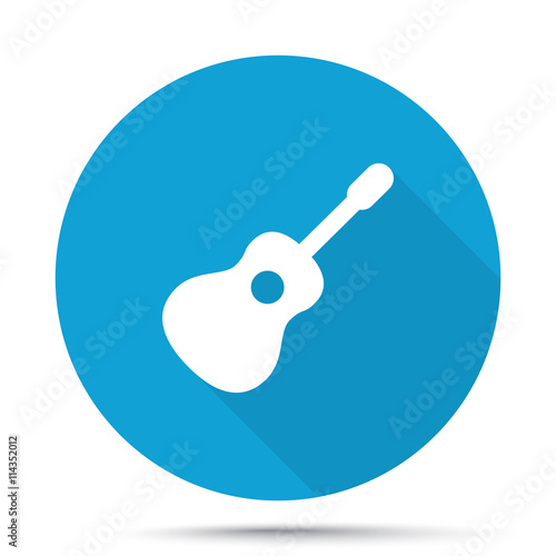 White Guitar icon on blue button isolated on white