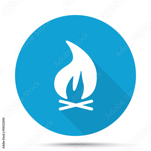 White Bonfire icon on blue button isolated on white