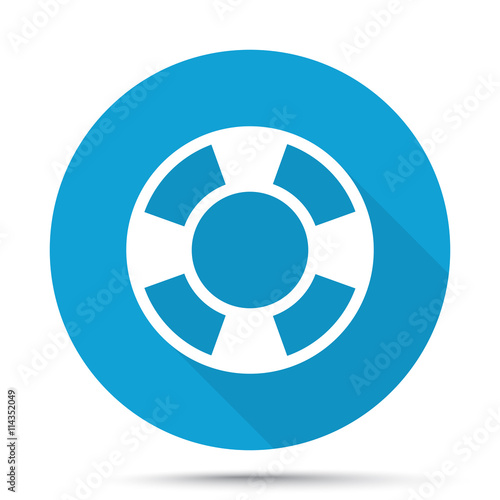 White Life Buoy icon on blue button isolated on white