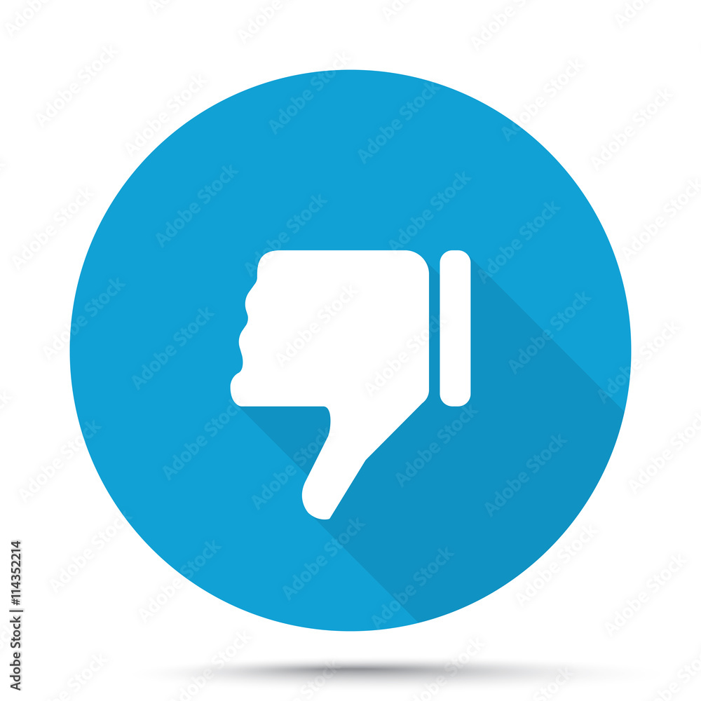 White Thumb Down icon on blue button isolated on white White Thumb Down icon on blue button isolated on white
