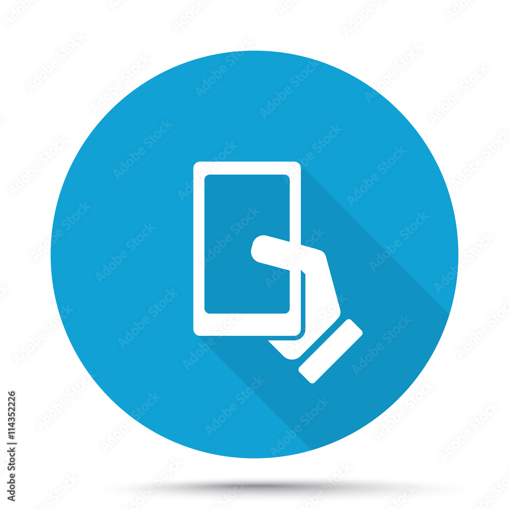 White Smartphone icon on blue button isolated on white White Smartphone icon on blue button isolated on white