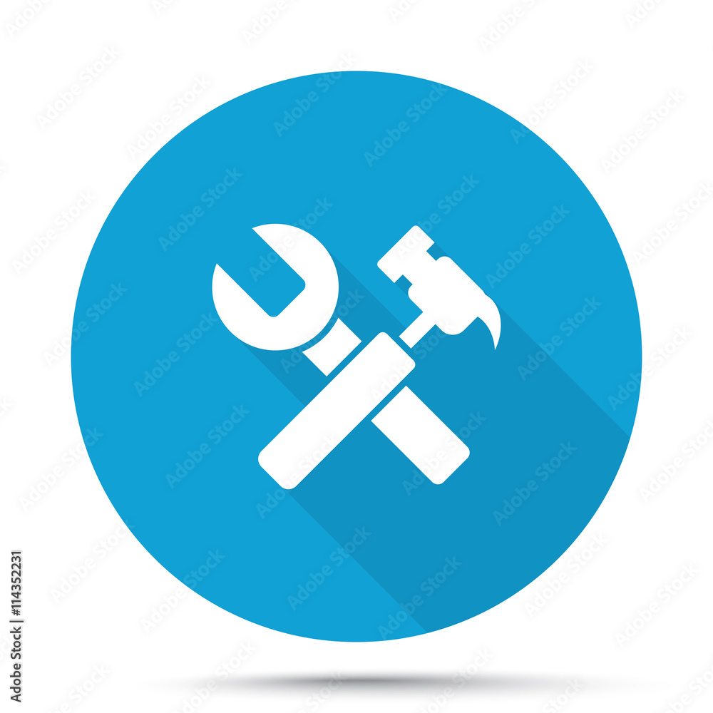 White Service icon on blue button isolated on white