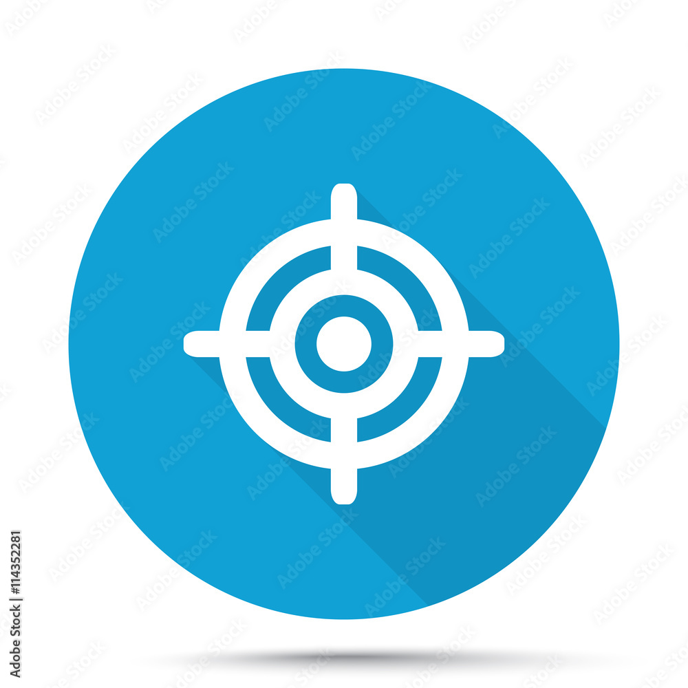 White Target icon on blue button isolated on white White Target icon on blue button isolated on white