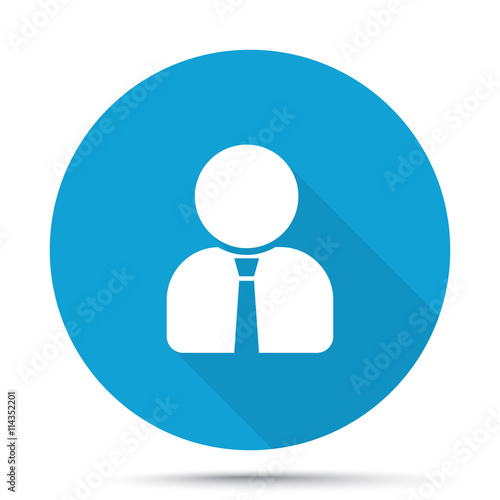 White User Profile icon on blue button isolated on white