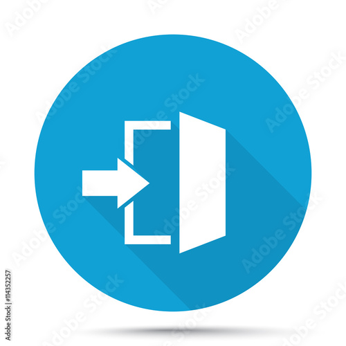 White Enter icon on blue button isolated on white