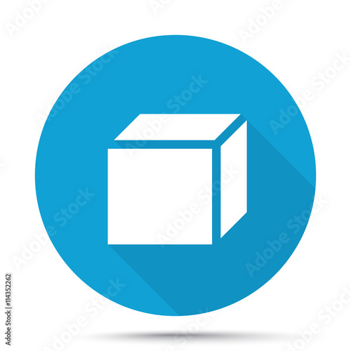 White 3D Box icon on blue button isolated on white photo