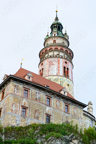 Cesky krumlov tower on white background