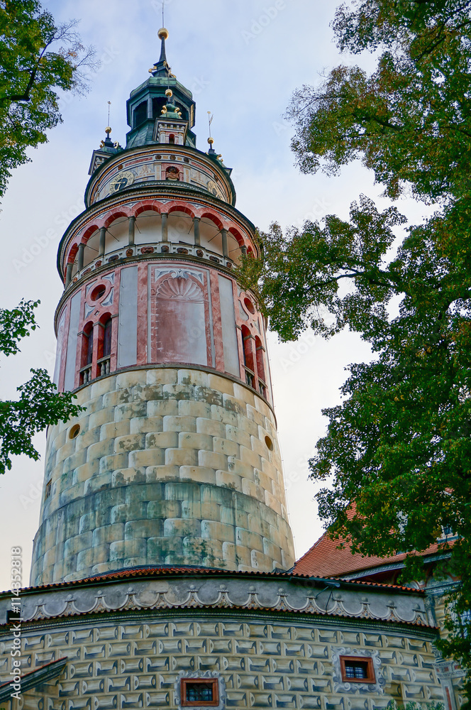 Obraz premium Cesky krumlov tower during sunset