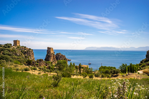 Panorama of Tonnara at Scopello  Sicily  Italy
